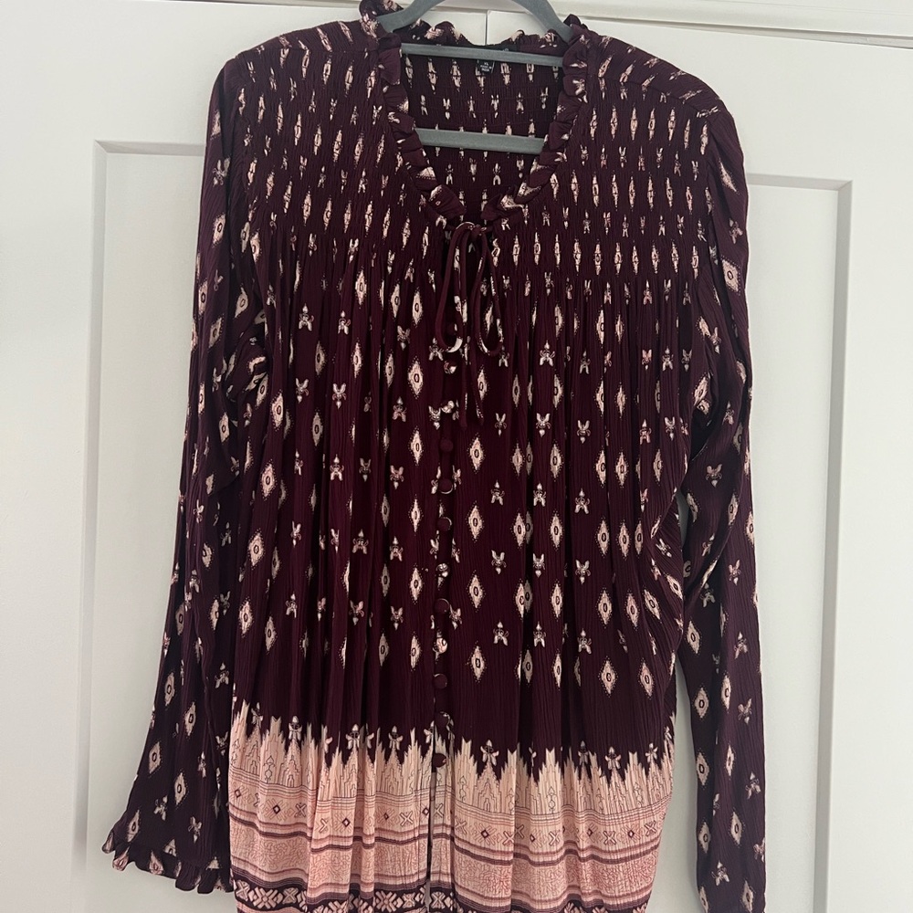 Dear John Red Pleated Long Sleeve Blouse
